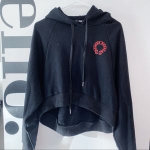 Cropped Black Graphic Oversized Hoodie